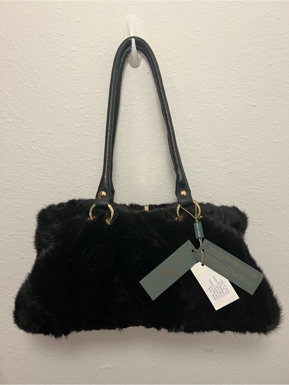 100% authentic Paolo Masi Black Mink Fur Shoulder Bag